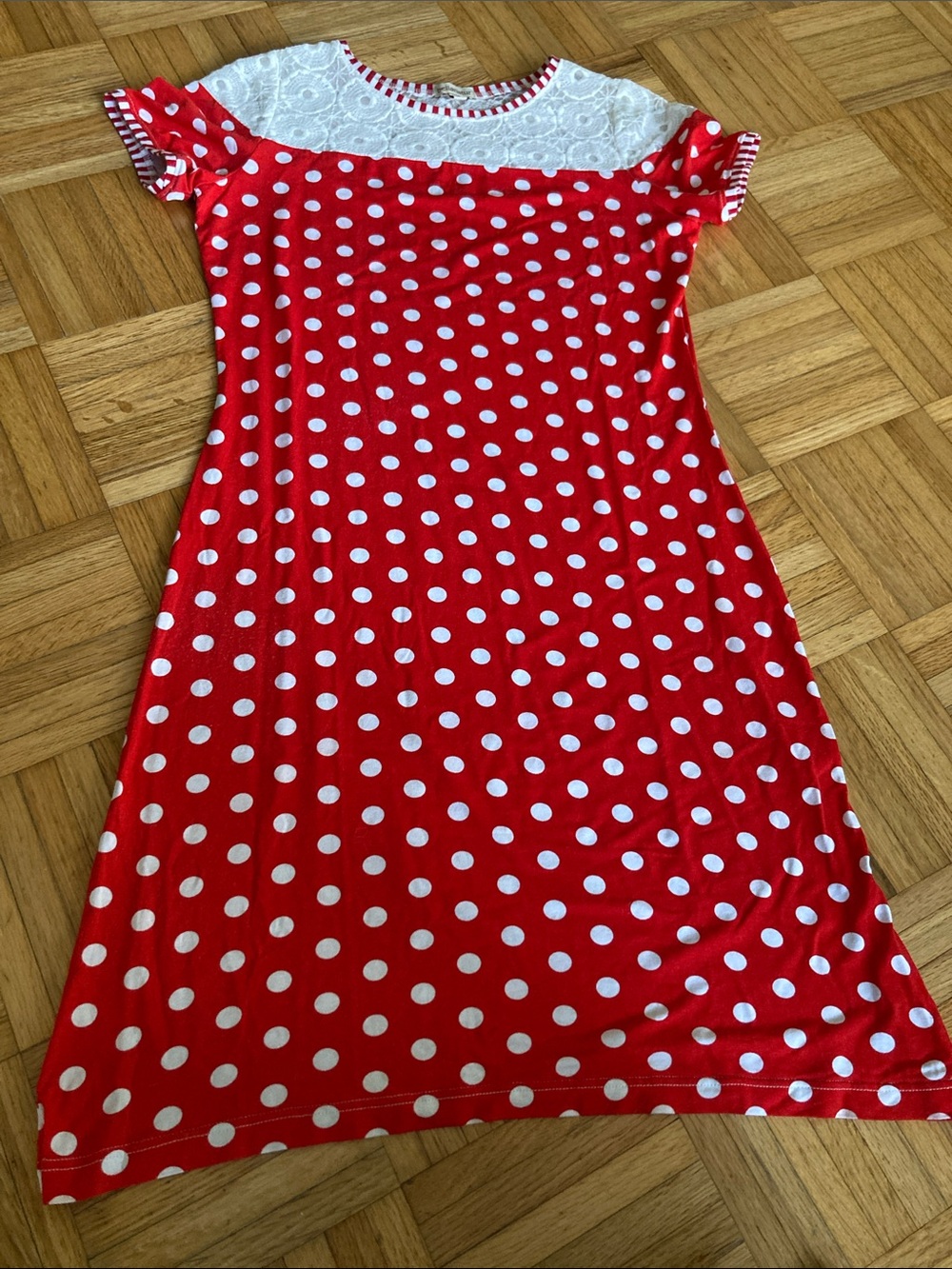 Red Polka Dot Lace Yoke Women’s Dress